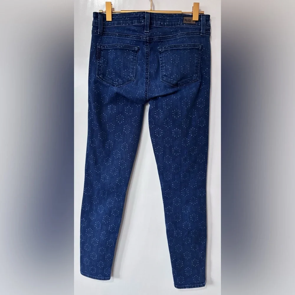 PAIGE| Dark Blue ‘Bandanna’ Print Denim Ankle Skinny Straight Leg Jeans Sz 27 - Picture 3 of 5